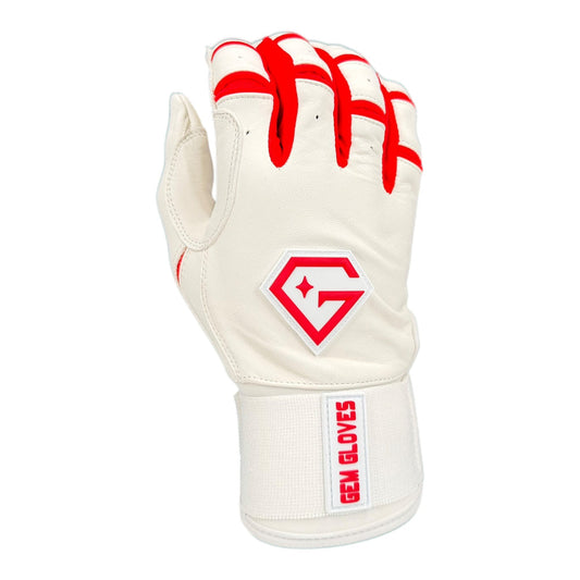 Gem Glove Prospector Long Cuff Batting Glove - White/Red
