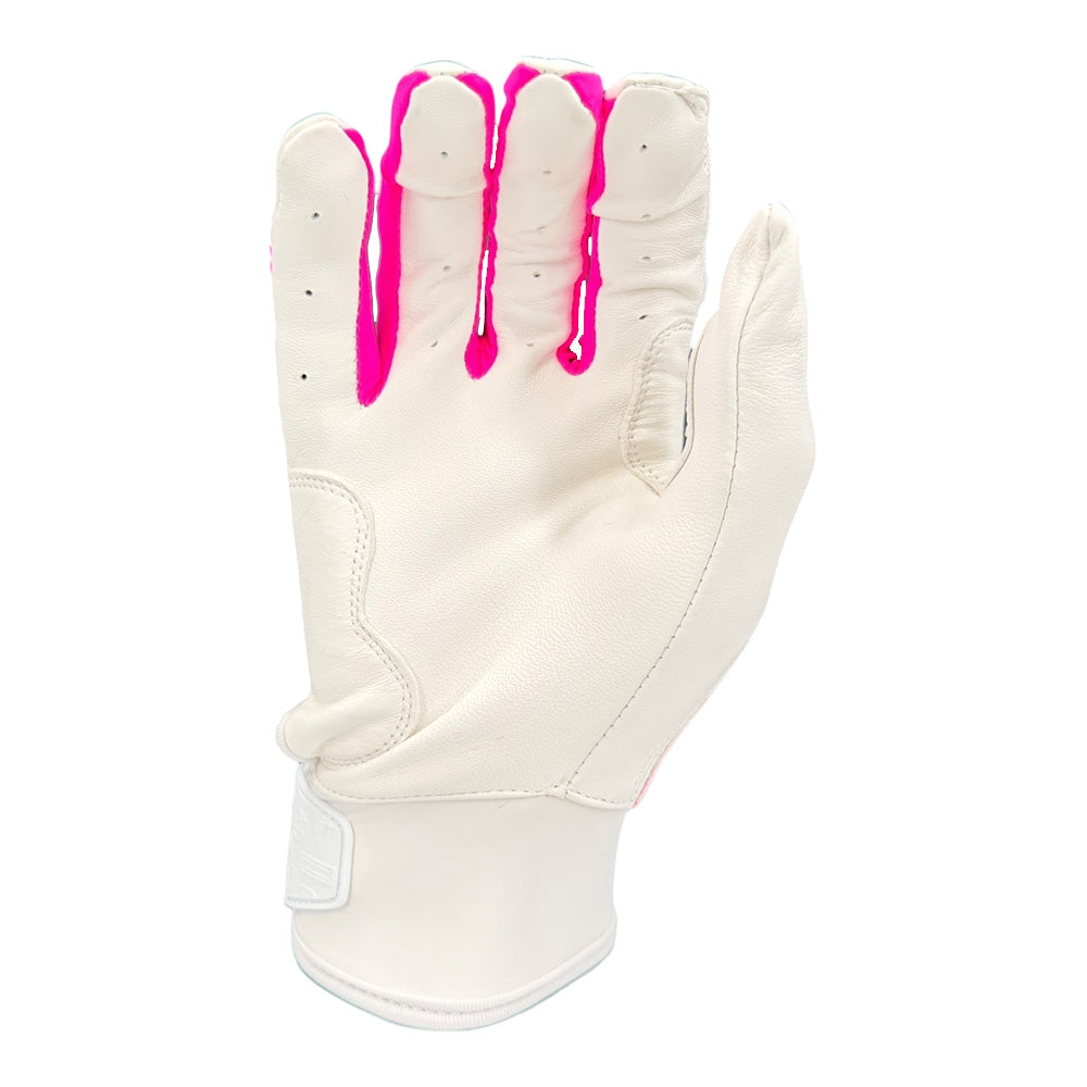 Gem Glove Prospector Short Cuff Batting Glove - White/Pink