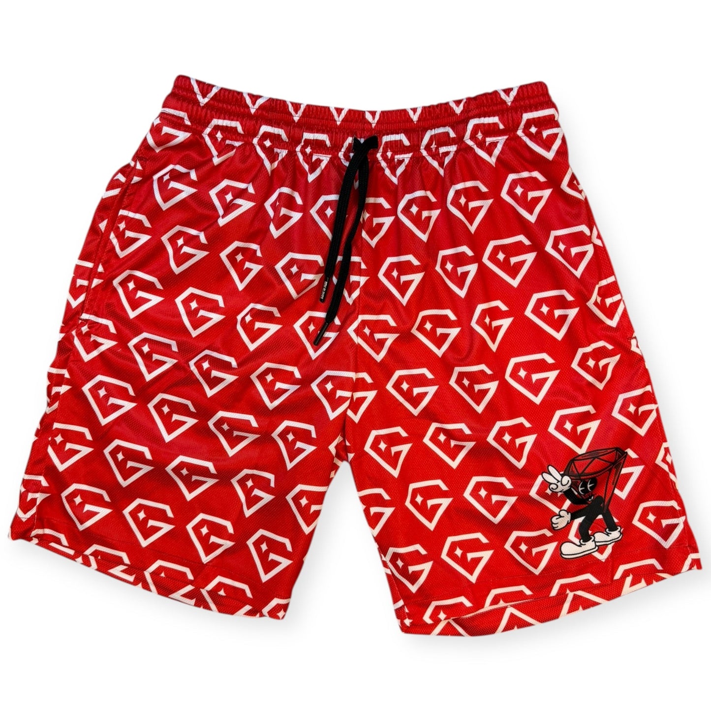 Gem Gloves Mesh Shorts - Diamond Drip - Red/White