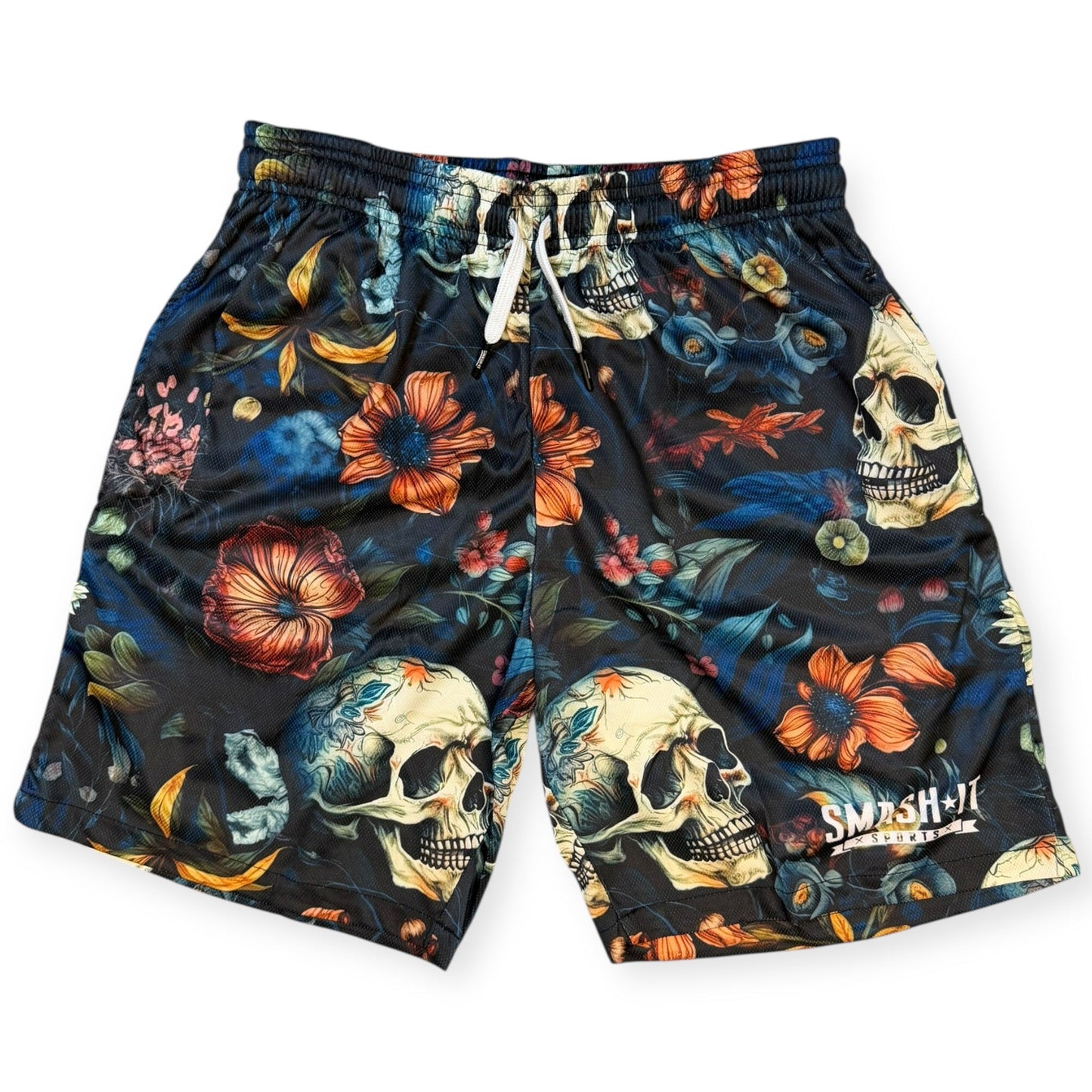 Smash It Sports Mesh Shorts - Flowers and Skulls