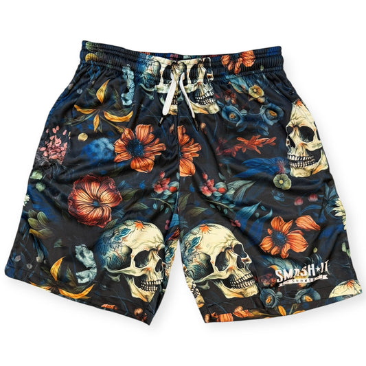 Smash It Sports Mesh Shorts - Flowers and Skulls
