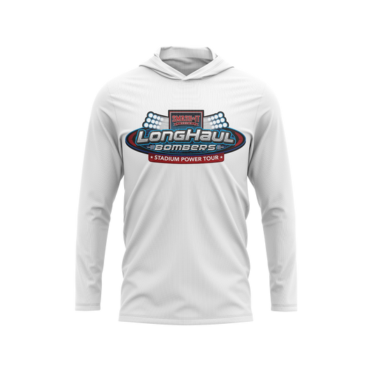 Long Haul Bombers - Semi-Sub Hooded Long Sleeve Shirt - Stadium Power Tour - White/Red/Blue