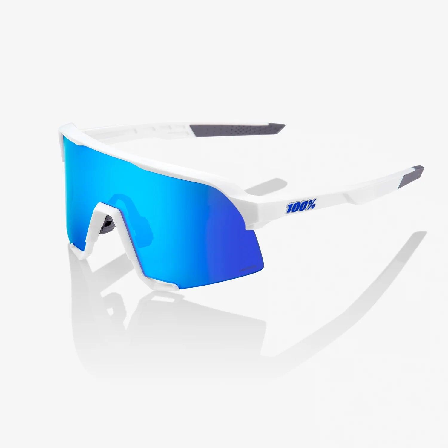 100 Percent Sunglasses - S3 - Matte White - HiPER Blue Multilayer Mirror Lens - Smash It Sports