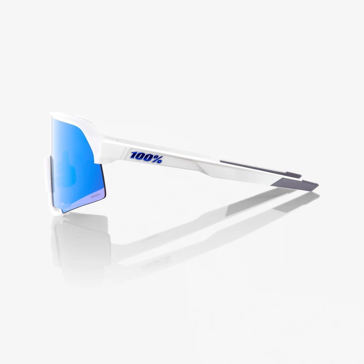 100 Percent Sunglasses - S3 - Matte White - HiPER Blue Multilayer Mirror Lens - Smash It Sports