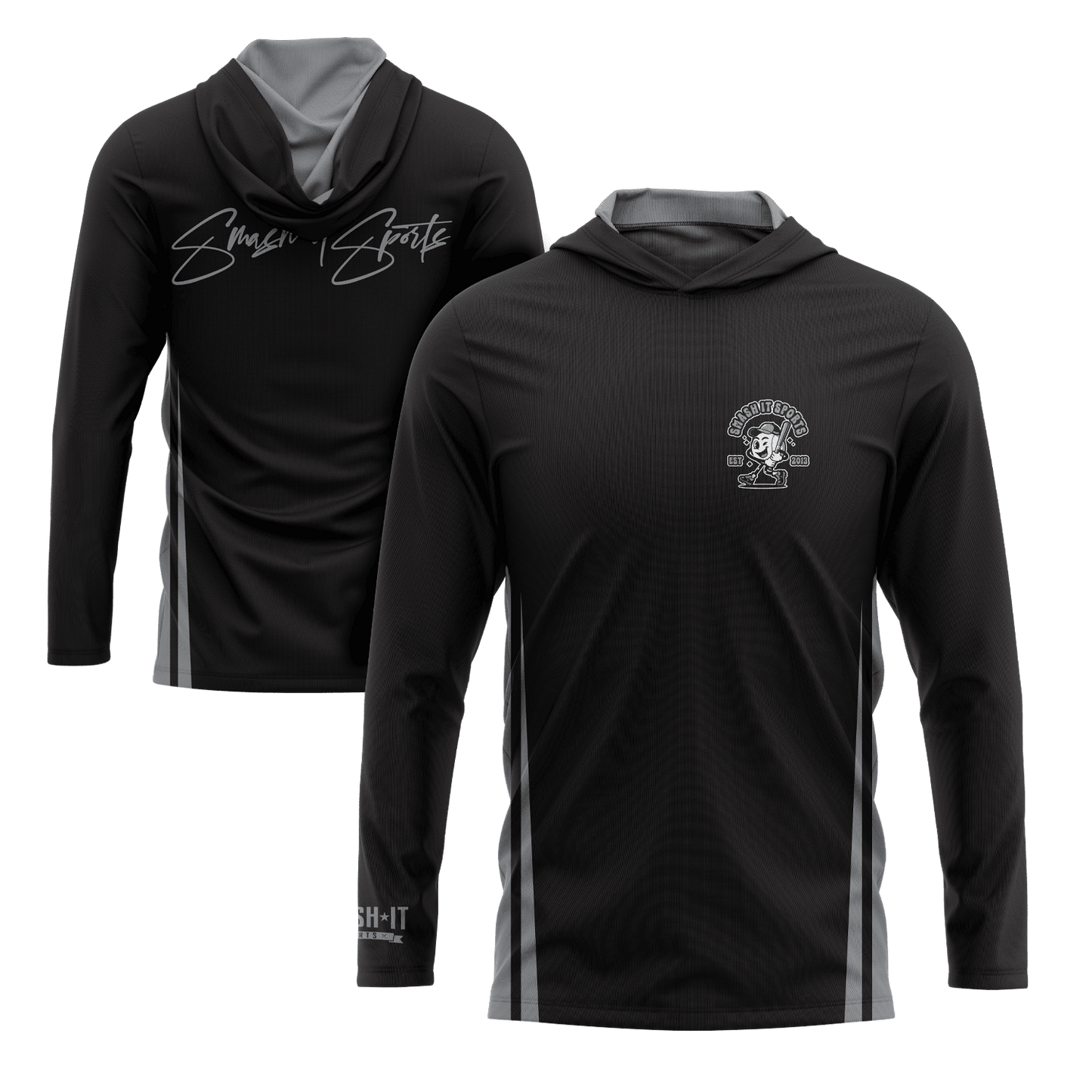 Smash It Sports Hooded Long Sleeve Tee - Black/Gray