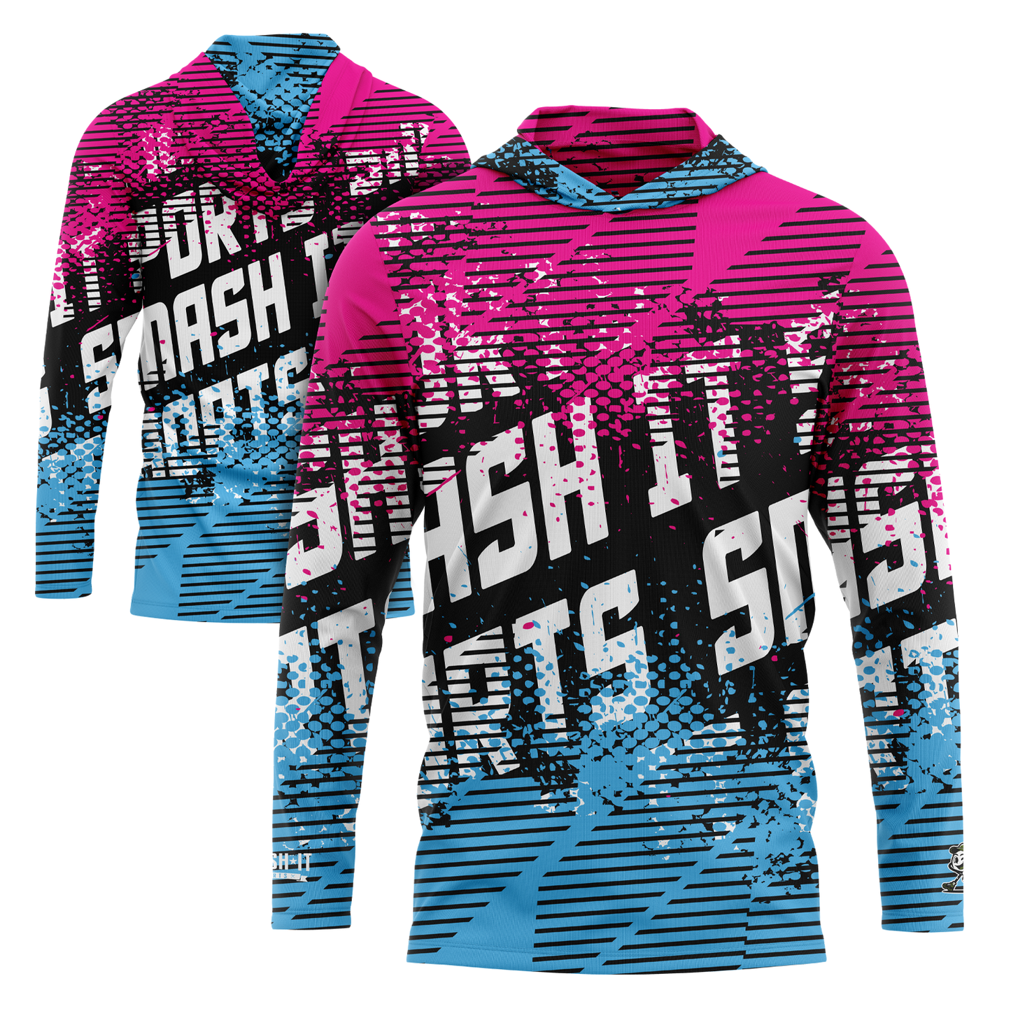 Smash It Sports Hooded Long Sleeve Tee - Grunge Gradient Pink/Blue