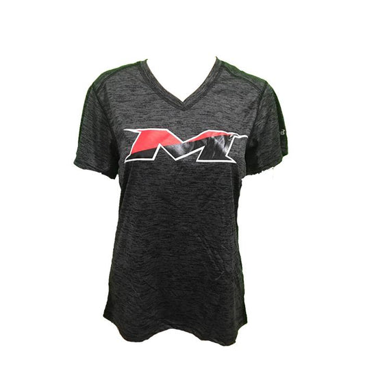 Miken Tonal Blend Ladies V-Neck Tee - Badger (Black-Red/Black/White)