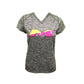 Miken Tonal Blend Ladies V-Neck Tee - Badger (Charcoal-Yellow/Pink/Black)