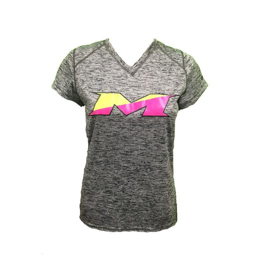 Miken Tonal Blend Ladies V-Neck Tee - Badger (Charcoal-Yellow/Pink/Black)