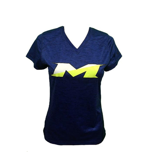 Miken Tonal Blend Ladies V-Neck Tee - Badger (Royal-White/Yellow)