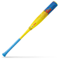 Colorful baseball bat with blue and yellow design on a white background