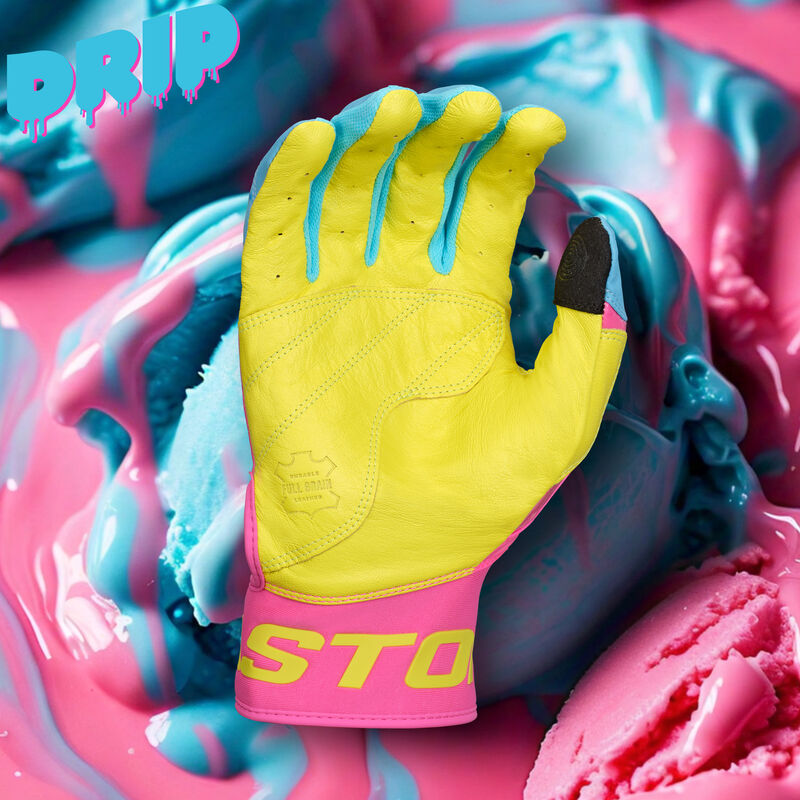 Easton Walk-Off Ethos Drip Baseball Batting Gloves - Columbia Blue/Pink – Product View | Smash It Sports | leather