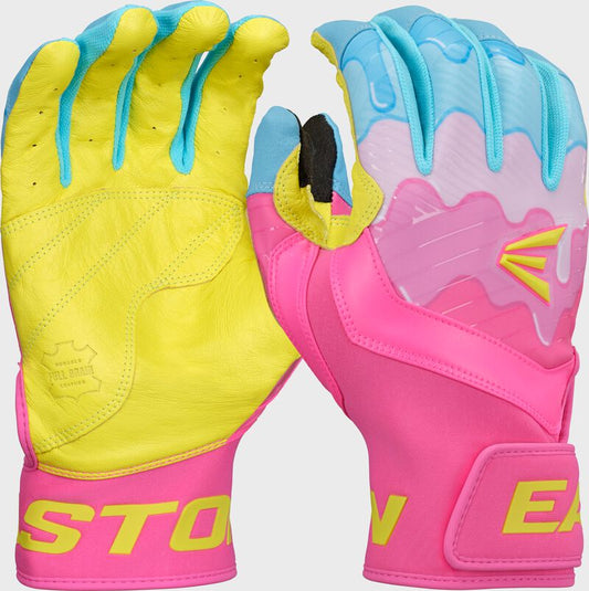 Easton Walk-Off Ethos Drip Baseball Batting Gloves - Columbia Blue/Pink