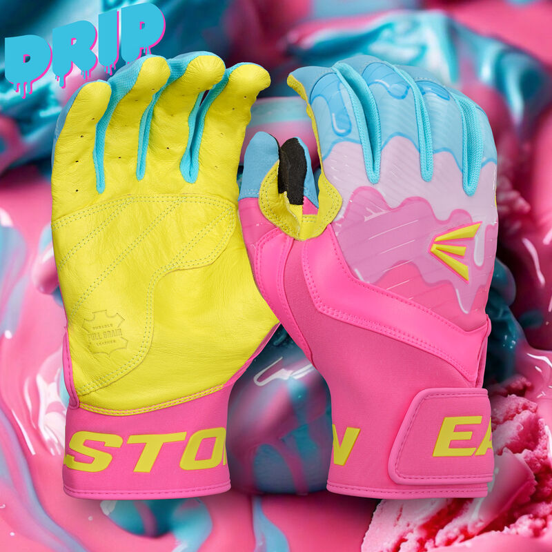 Easton Walk-Off Ethos Drip Baseball Batting Gloves - Columbia Blue/Pink – Product View | Smash It Sports | leather