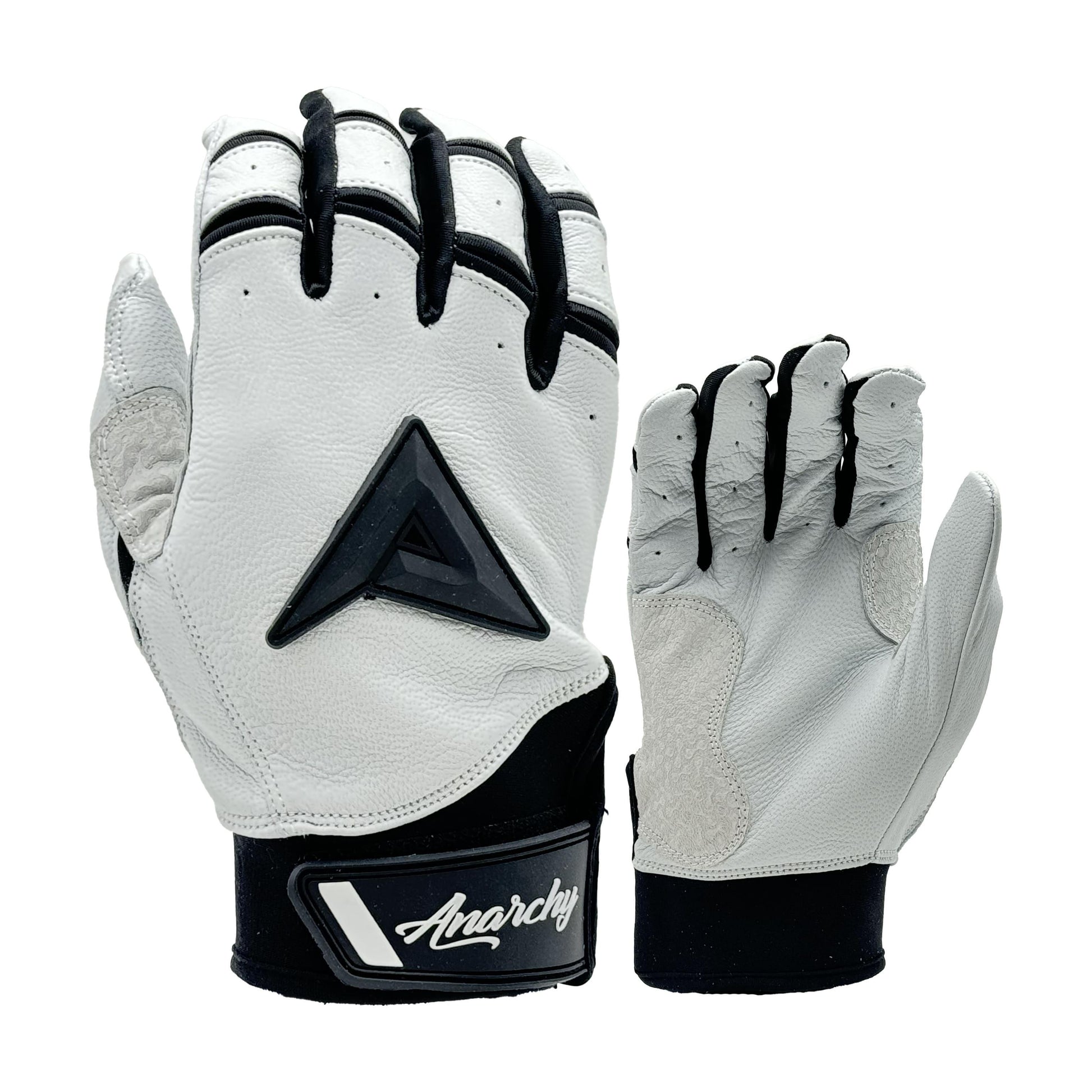 Anarchy Grindstone Short Cuff Batting Glove - White/Black – Product View | Smash It Sports | leather, pro