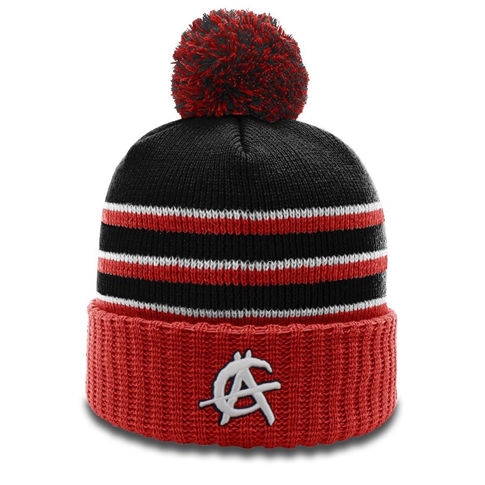 Anarchy Retro Logo Beanie #134 with Pom (Black/Red/White) - Smash It Sports