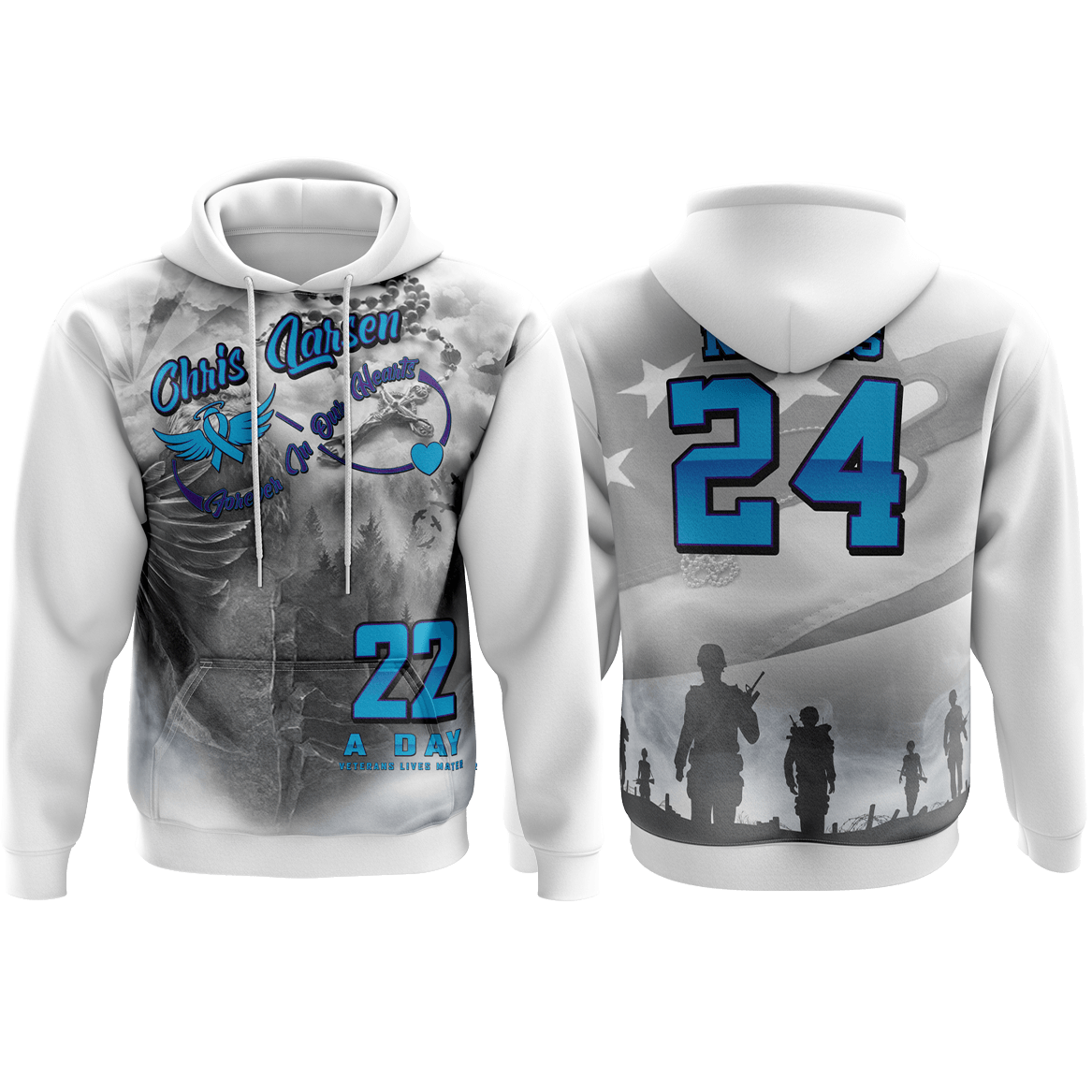 22 a Day Veterans Lives Matter Chris Larsen Hoodie (Customized Buy-In) - Smash It Sports