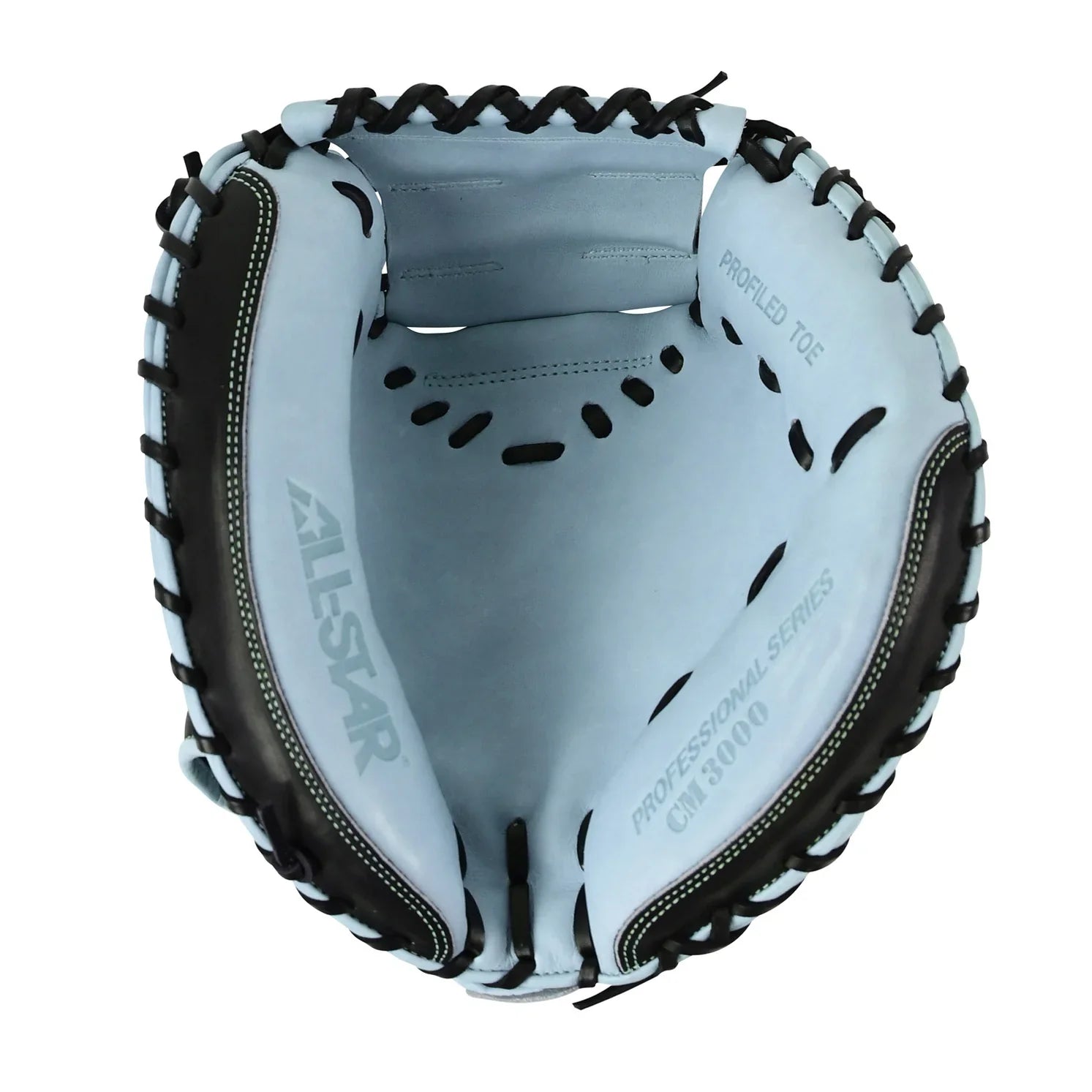 All-Star Pro Elite 34" Black/Sky Blue Catchers Mitt/Glove – Product View | Smash It Sports | leather, steerhide, pro