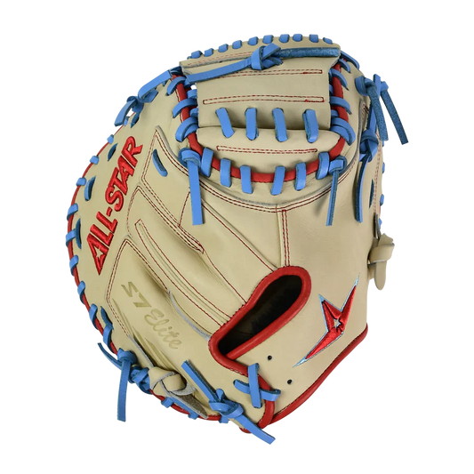 All-Star S7-Elite Pro Travel Fit Catchers Mitt/Glove - Tan/Red/Sky Blue