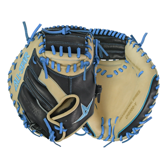 All-Star S7-Elite Pro Travel Fit Catchers Mitt/Glove - Black/Tan/Sky Blue