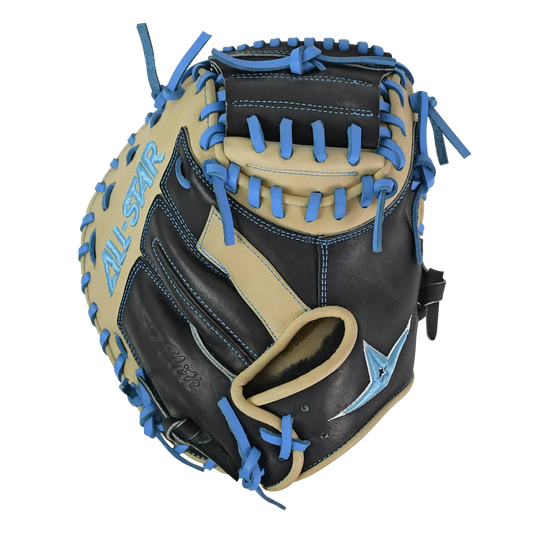 All-Star S7-Elite Pro Travel Fit Catchers Mitt/Glove - Black/Tan/Sky Blue