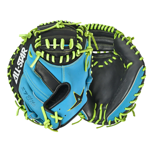 All-Star S7-Elite Pro Travel Fit Catchers Mitt/Glove - Sky Blue/Black/Yellow