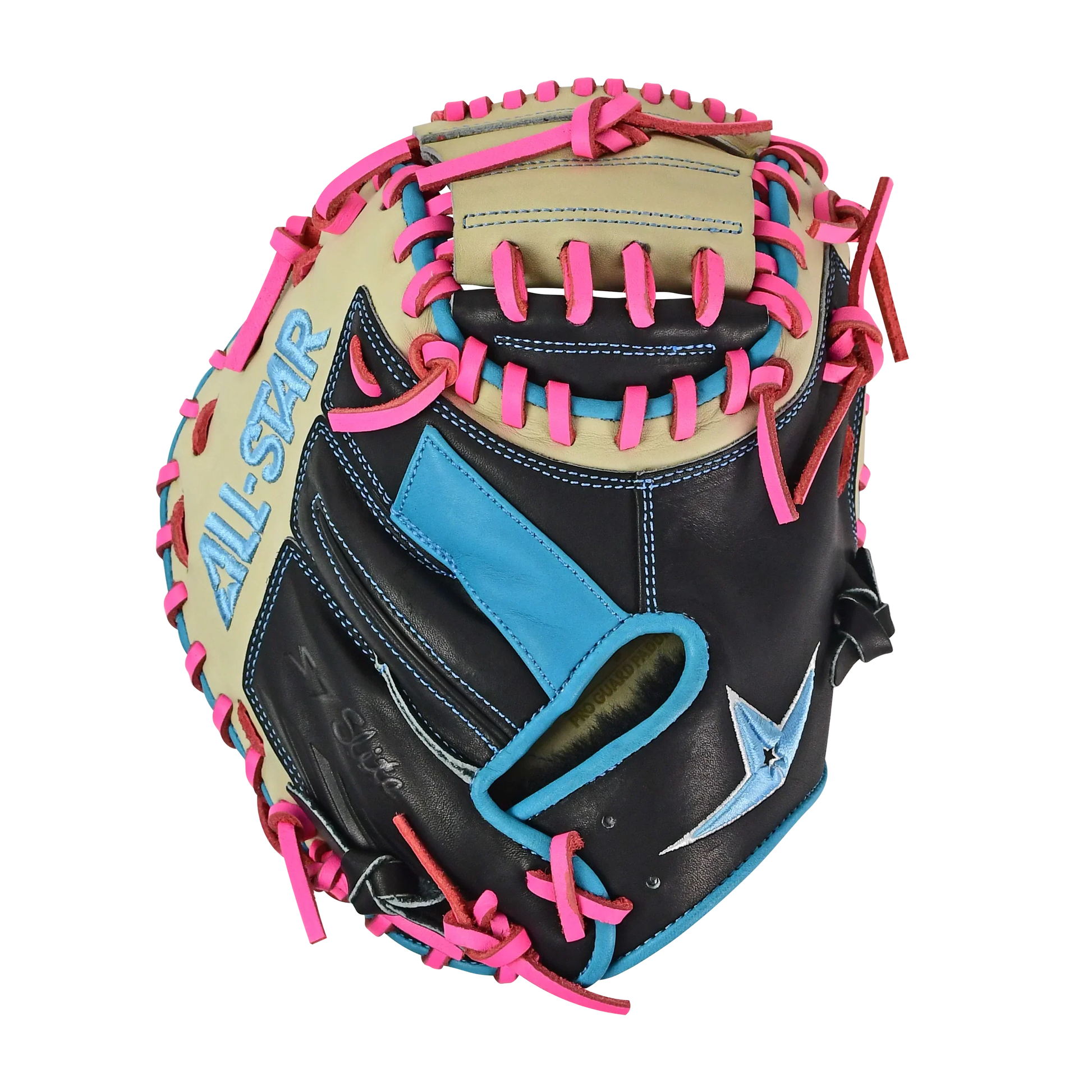 All-Star S7-Elite Pro Travel Fit Catchers Mitt/Glove - Black/Tan/Sky Blue/Pink – Product View | Smash It Sports | leather, pr