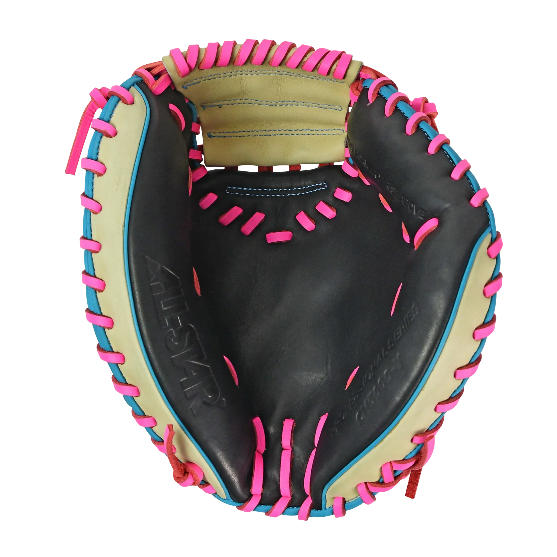 All-Star S7-Elite Pro Travel Fit Catchers Mitt/Glove - Black/Tan/Sky Blue/Pink – Product View | Smash It Sports | leather, pr