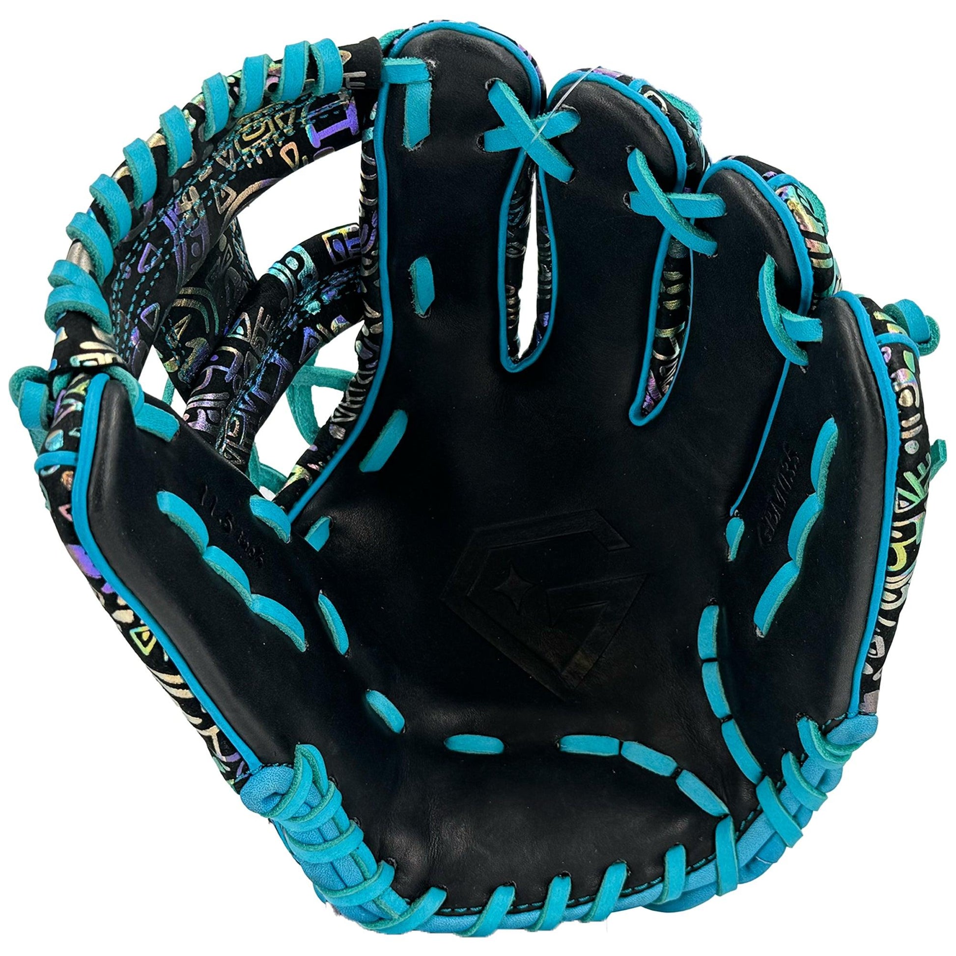 Gem Gloves Baseball Fielding Glove - GEM035 Holographic Aztec – Product View | Smash It Sports | leather, kip, pro