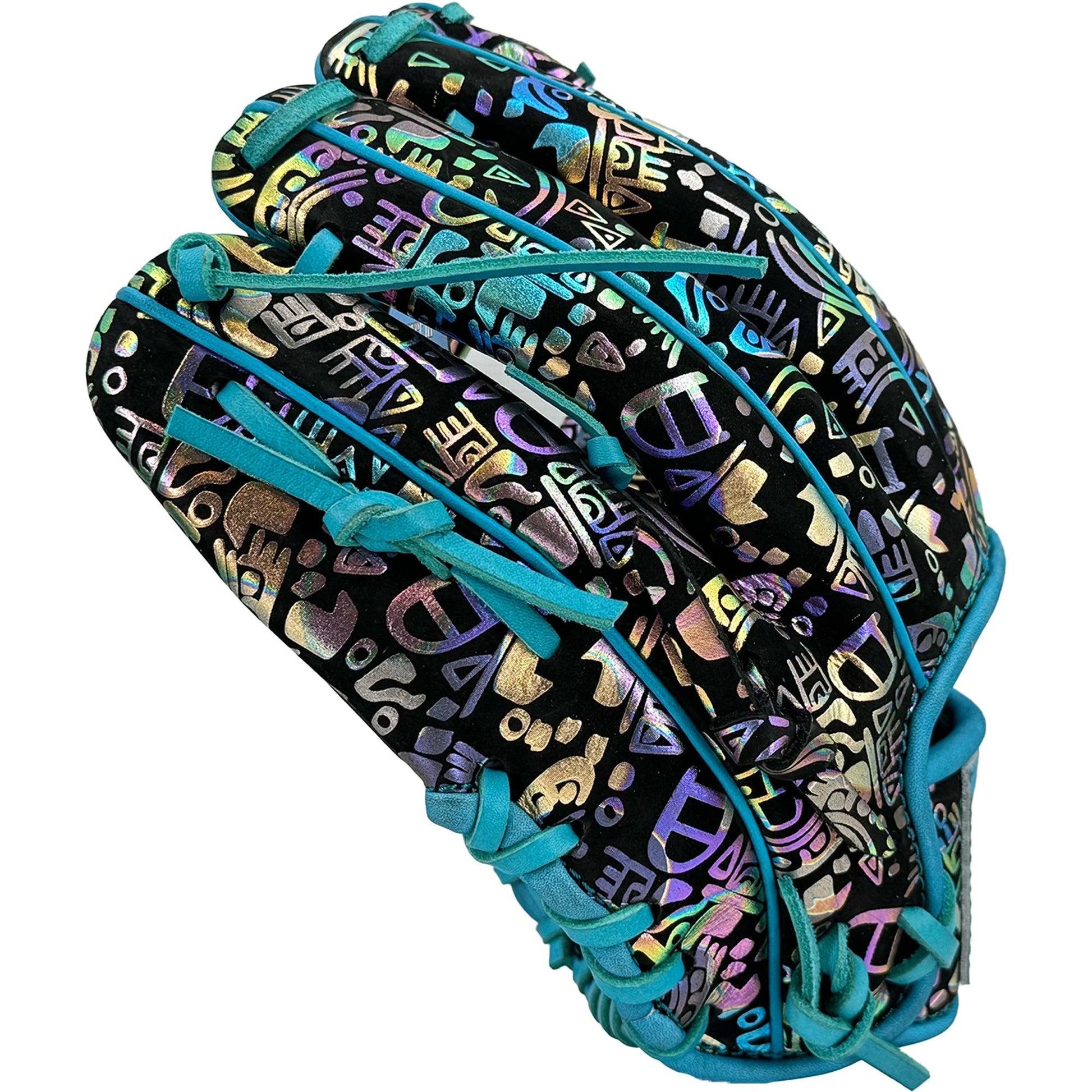 Gem Gloves Baseball Fielding Glove - GEM035 Holographic Aztec – Product View | Smash It Sports | leather, kip, pro