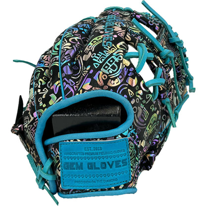 Gem Gloves Baseball Fielding Glove - GEM035 Holographic Aztec – Product View | Smash It Sports | leather, kip, pro
