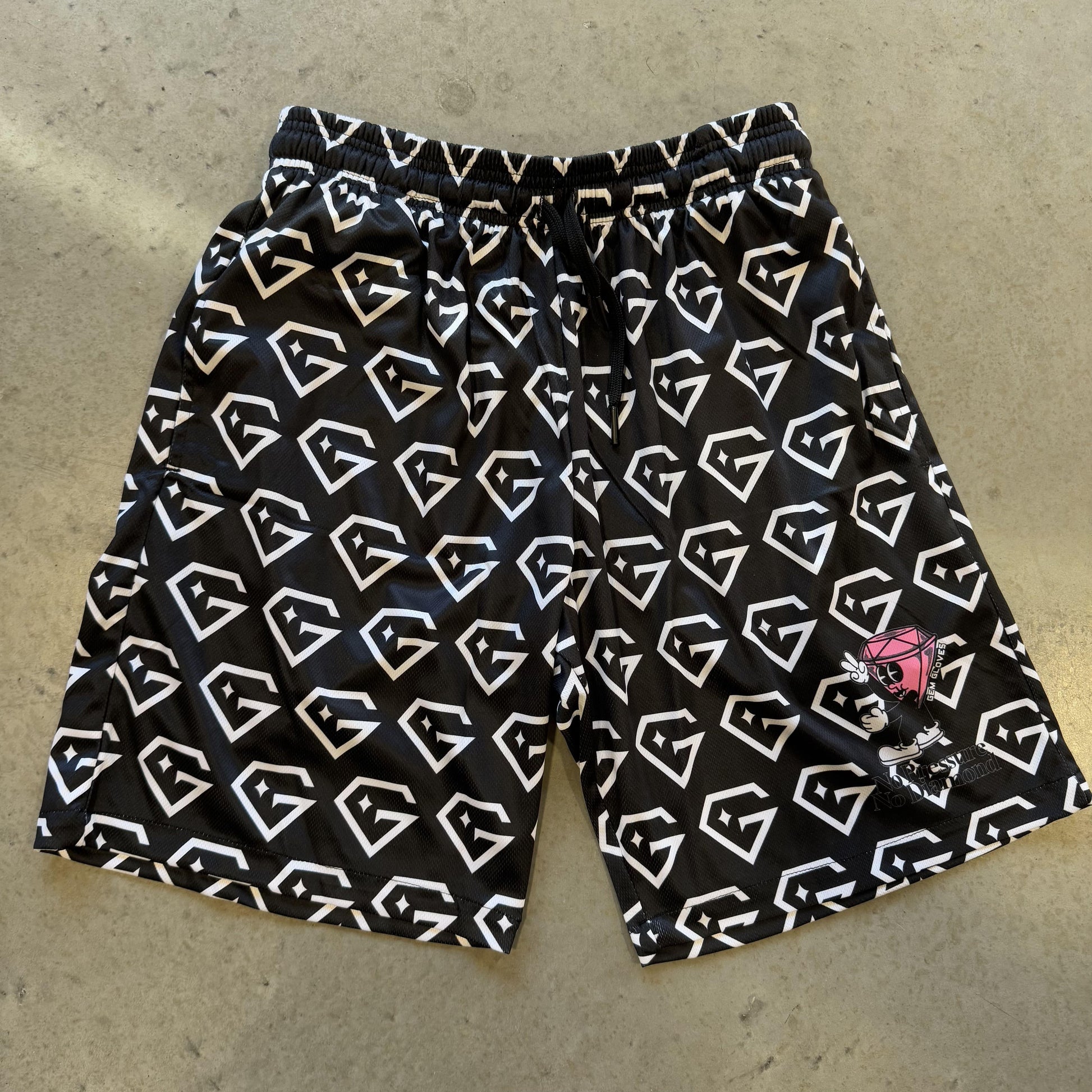 Gem Gloves Mesh Shorts - No Pressure No Diamonds - Black/White - Smash It Sports