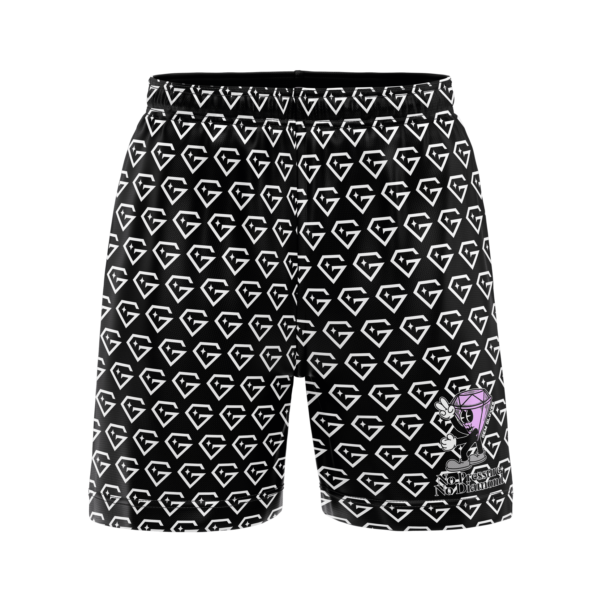 Gem Gloves Mesh Shorts - No Pressure No Diamonds - Black/White - Smash It Sports