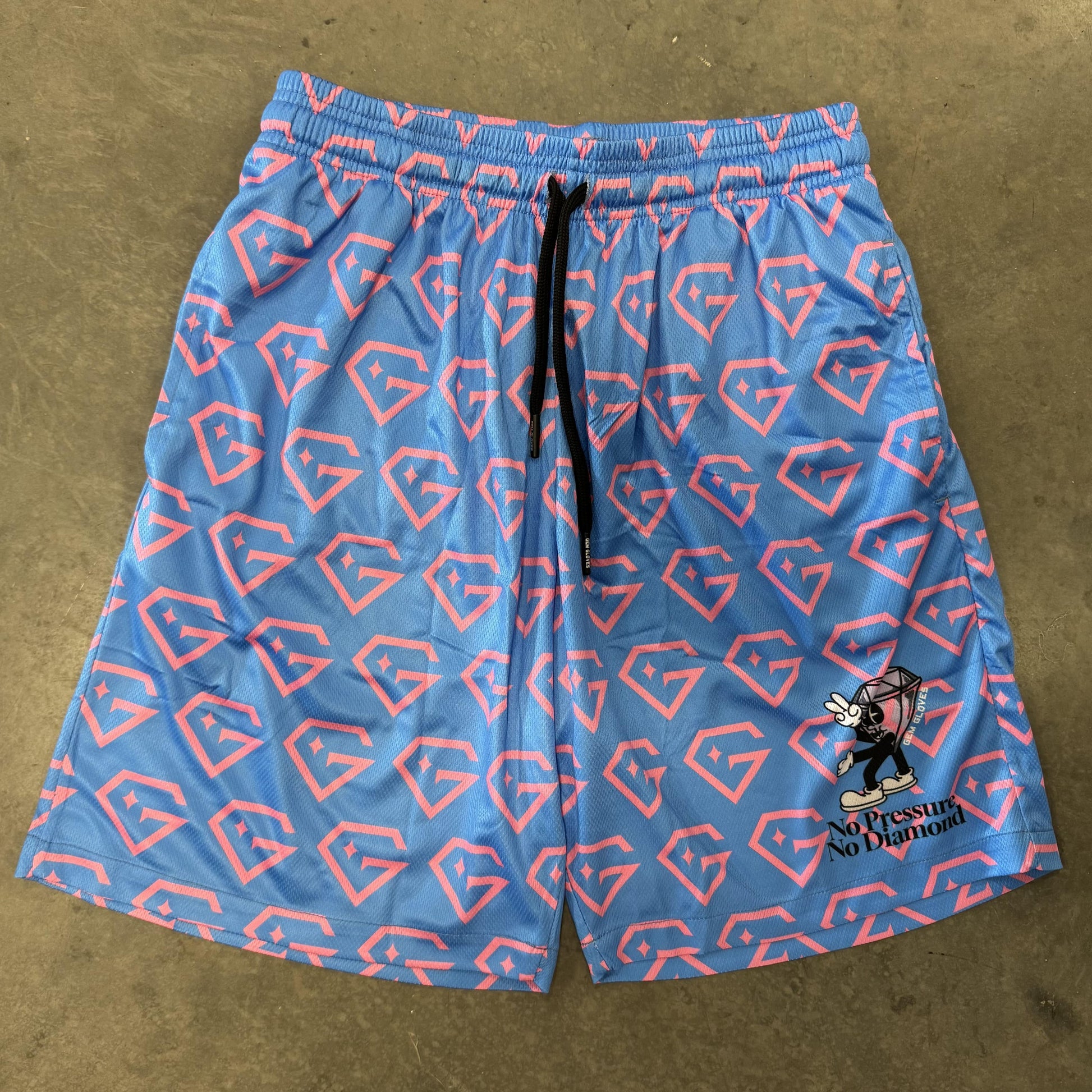 Gem Gloves Mesh Shorts - No Pressure No Diamonds - Carolina/Pink - Smash It Sports