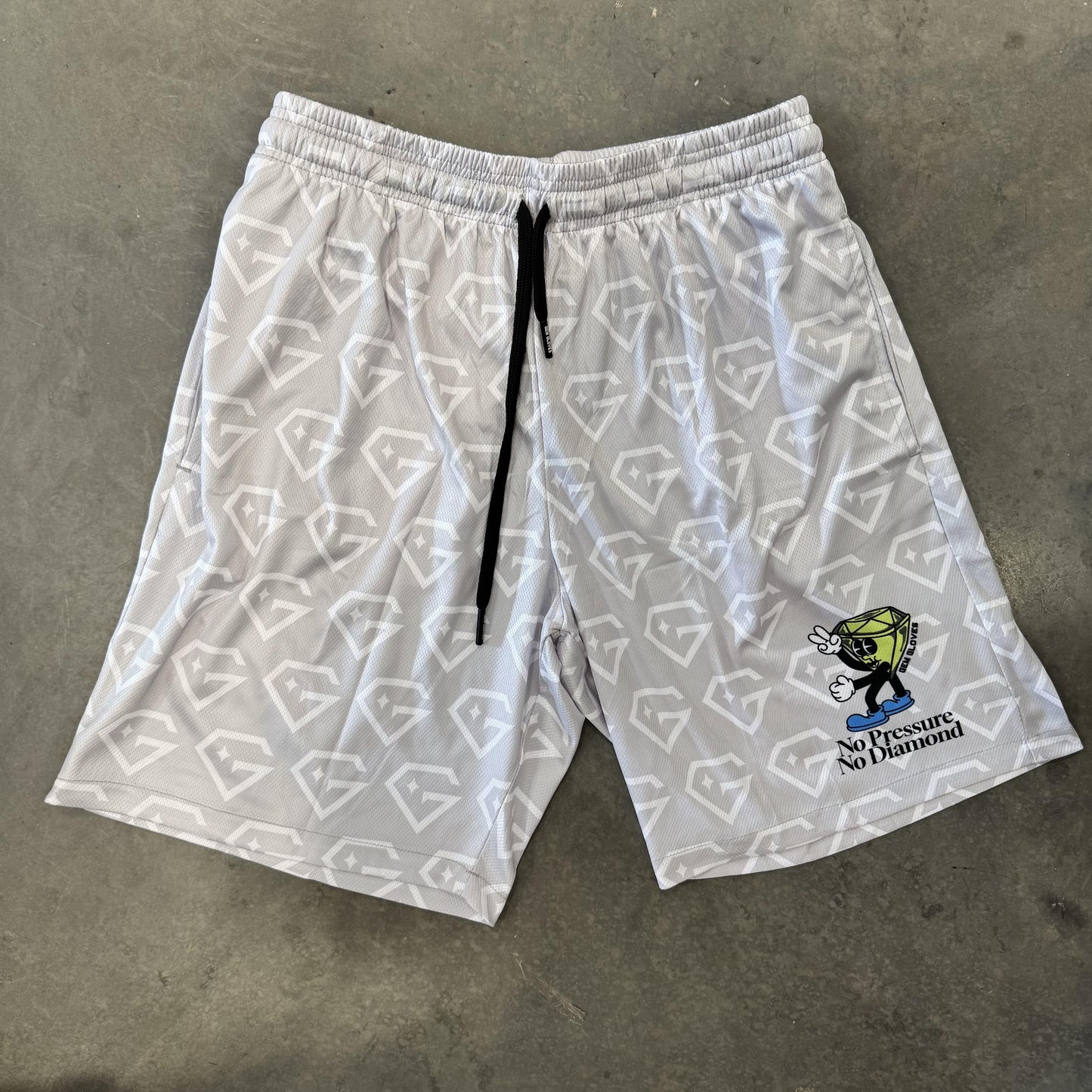 Gem Gloves Mesh Shorts - No Pressure No Diamonds - Grey/White - Smash It Sports