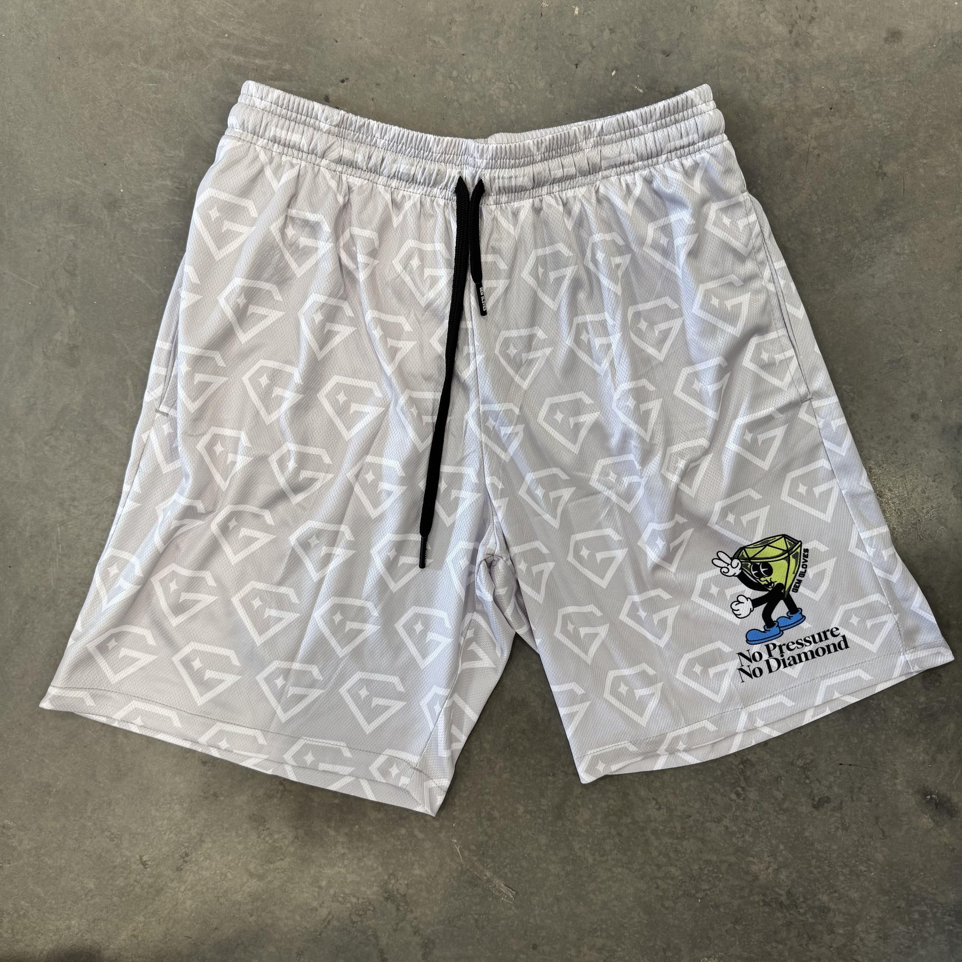Gem Gloves Mesh Shorts - No Pressure No Diamonds - Grey/White - Smash It Sports