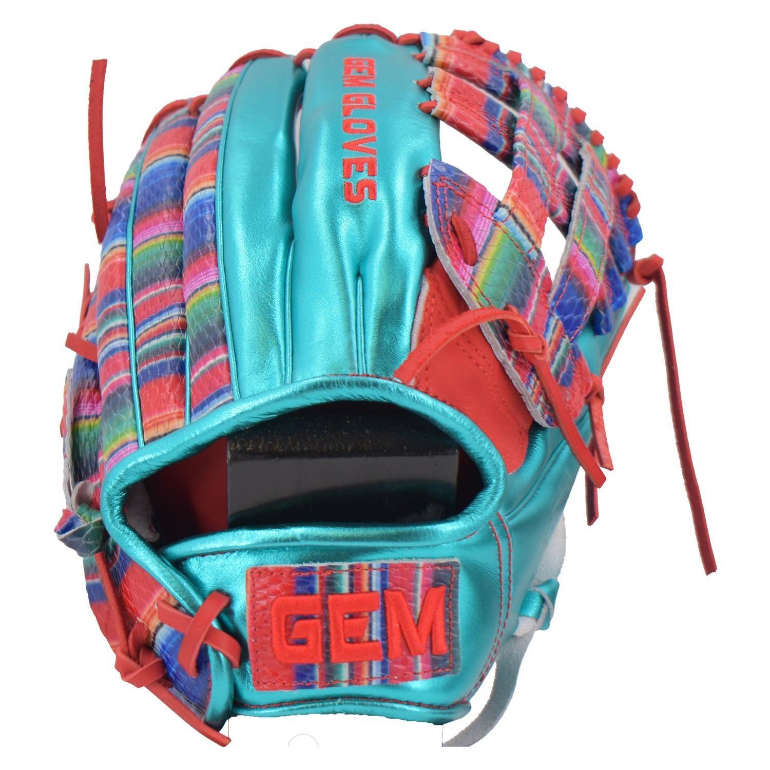 Gem Gloves Softball Fielding Glove - GEM015 (Metallic Aqua/Red) - Smash It Sports