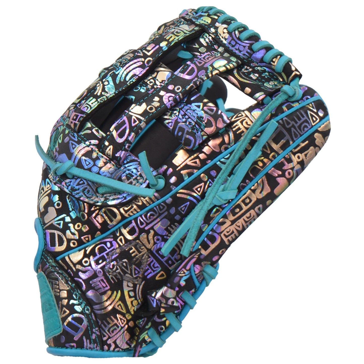 Gem Gloves Softball Fielding Glove - GEM035 Holographic Aztec – Product View | Smash It Sports | leather, kip, pro