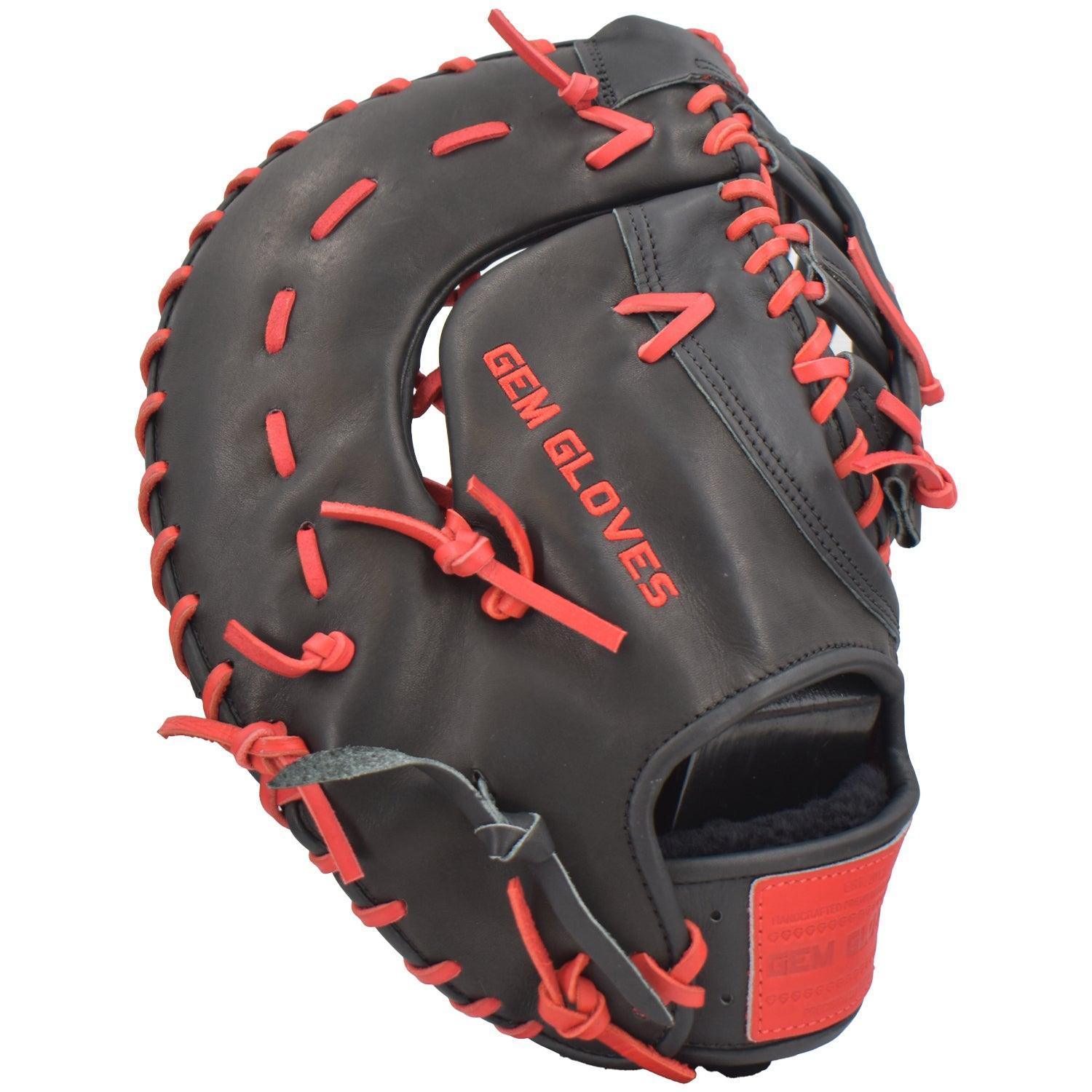 Gem Gloves Softball First Base Mitt/Glove - GEM018 (Black/Red) - Smash It Sports