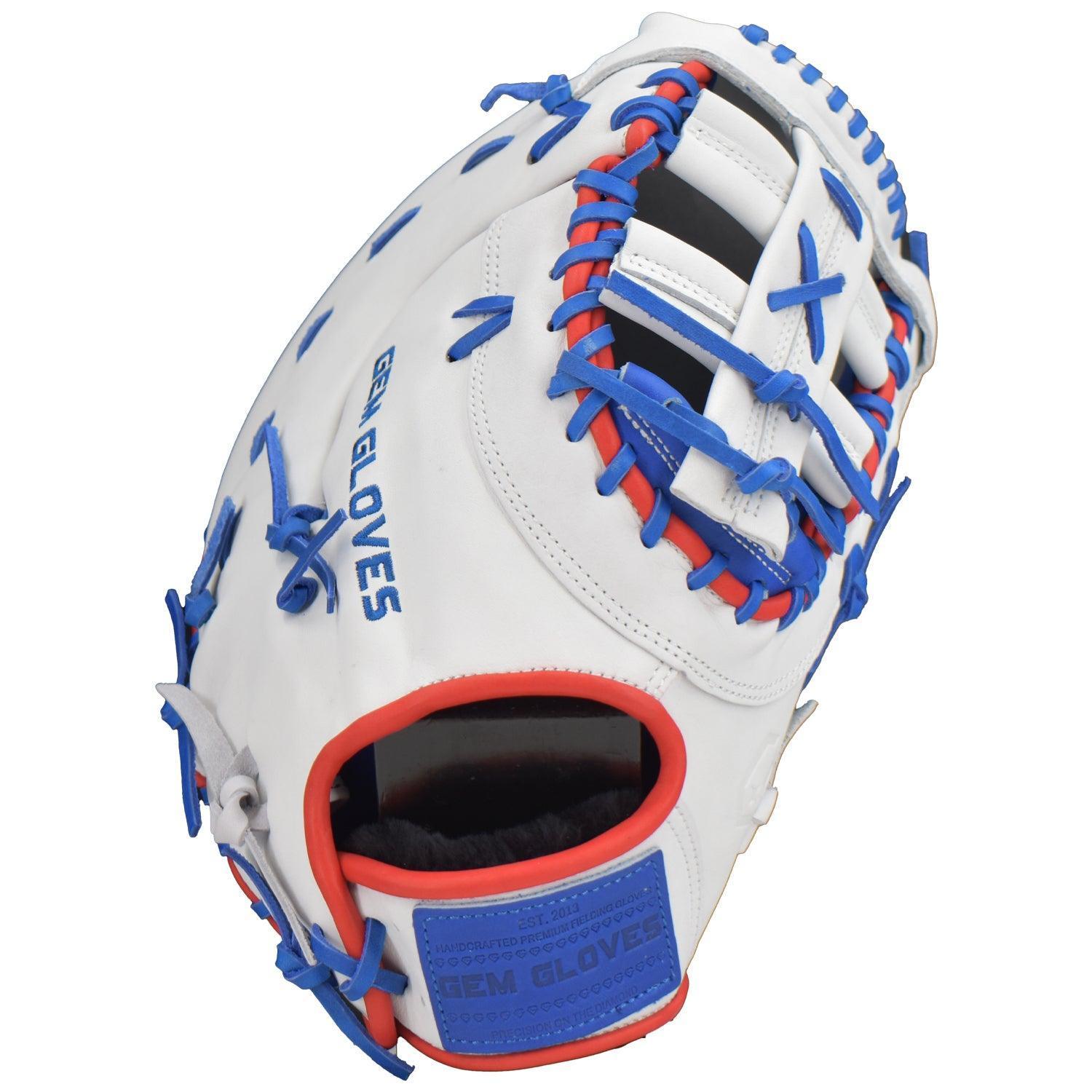 Gem Gloves Softball First Base Mitt/Glove - GEM019 (White/Royal/Red) - Smash It Sports