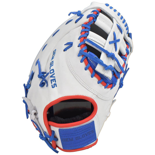 Gem Gloves Softball First Base Mitt/Glove - GEM019 (White/Royal/Red) - Smash It Sports