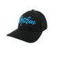 Miken Hat by Pacific (404M) All Black/Electric Blue Script