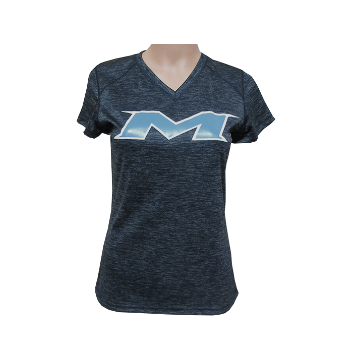 Miken Tonal Blend Ladies V-Neck Tee - Badger (Navy - White/Blue)