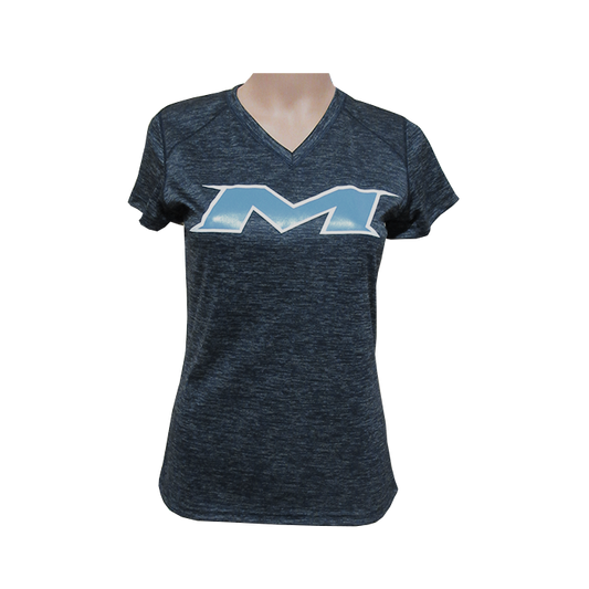 Miken Tonal Blend Ladies V-Neck Tee - Badger (Navy - White/Blue)