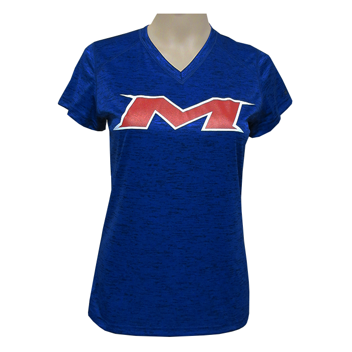 Miken Tonal Blend Ladies V-Neck Tee - Badger (Royal Blue - White/Red)