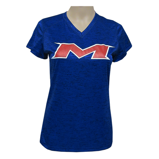 Miken Tonal Blend Ladies V-Neck Tee - Badger (Royal Blue - White/Red)