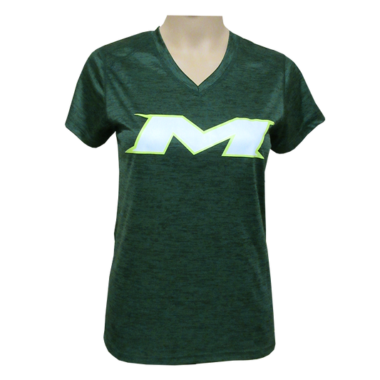 Miken Tonal Blend Ladies V-Neck Tee - Badger (Forest Green - Green/White)