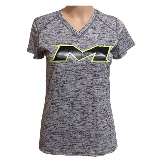 Miken Tonal Blend Ladies V-Neck Tee - Badger (Graphite - Yellow/Black)