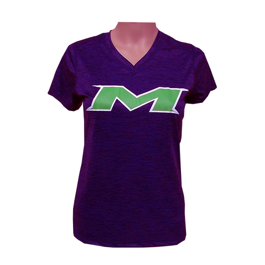 Miken Tonal Blend Ladies V-Neck Tee - Badger (Purple - White/Green)