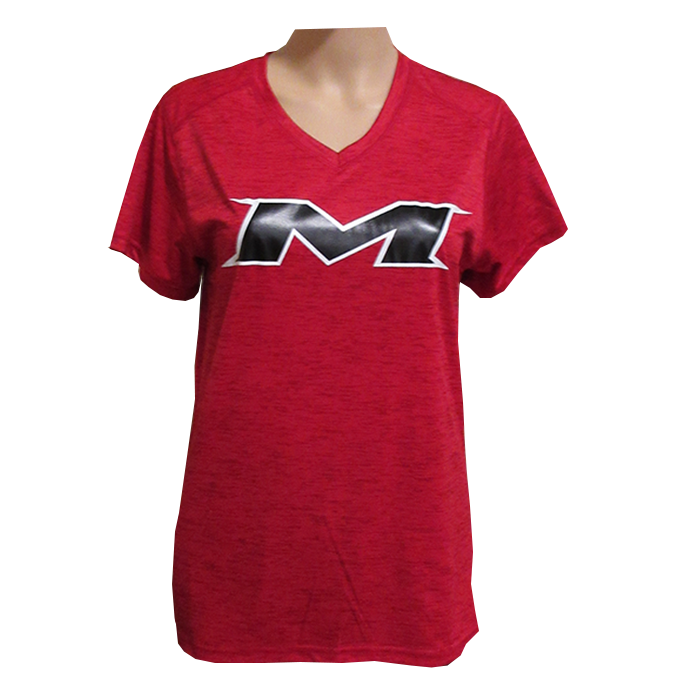 Miken Tonal Blend Ladies V-Neck Tee - Badger (Red-White/Black)